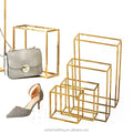 Modern Eco-Friendly Gold Stainless Steel Cube High Heels Bag Purse Display Stand for Window Display