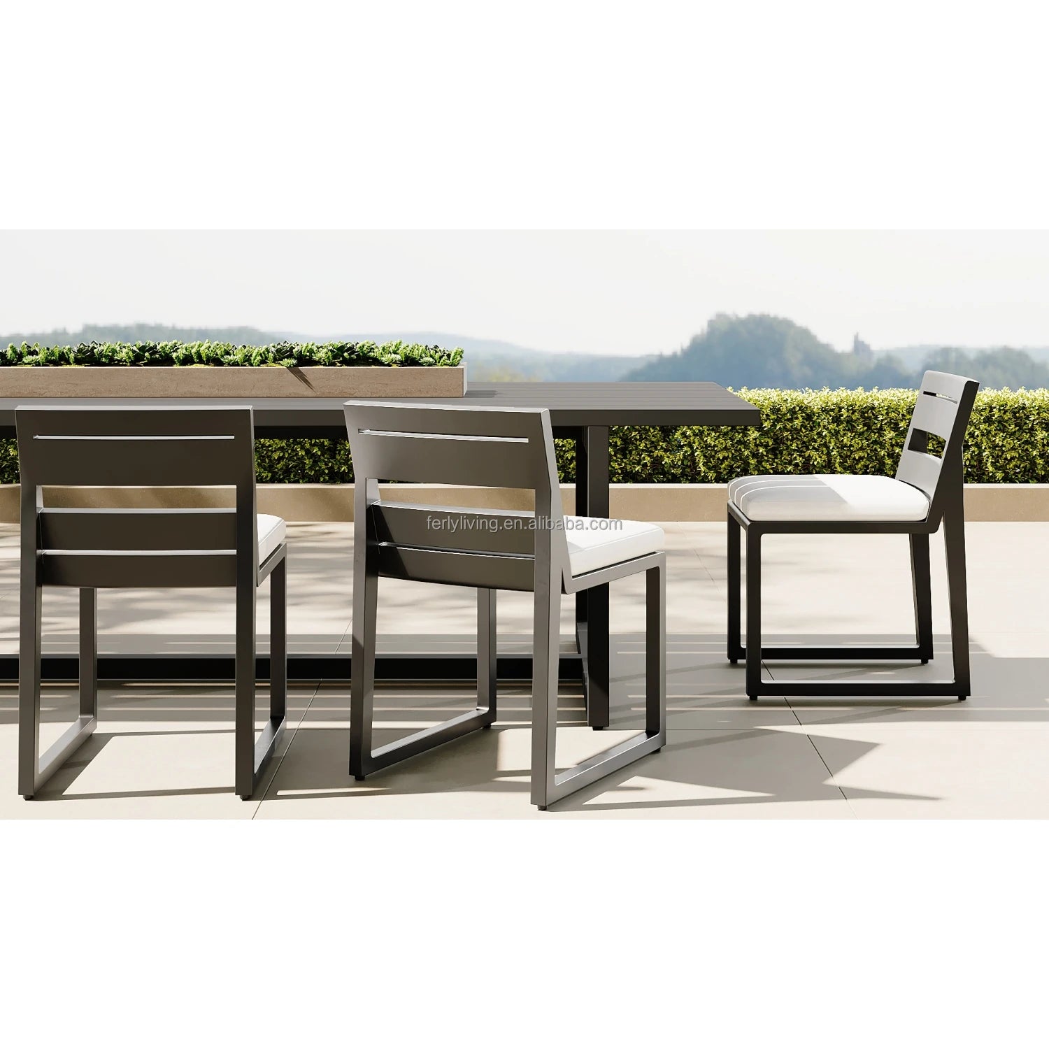 FERLY Modern Design All-Weather Aluminum Outdoor Garden Furniture Luxury Patio Dining Table Chair Set for Park Use