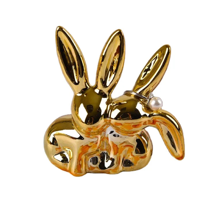 Silver/Gold Animal Rabbit Ceramic Jewelry Tray Display Ring Holder with Simple Modern Design for Home Decor