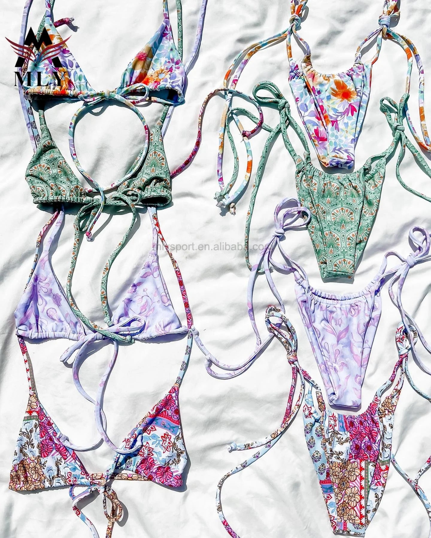 MLY Custom Micro Bikini Set Allover Print Beach Swimwear for Women with Tie Side 2-Piece Custom Swimsuits