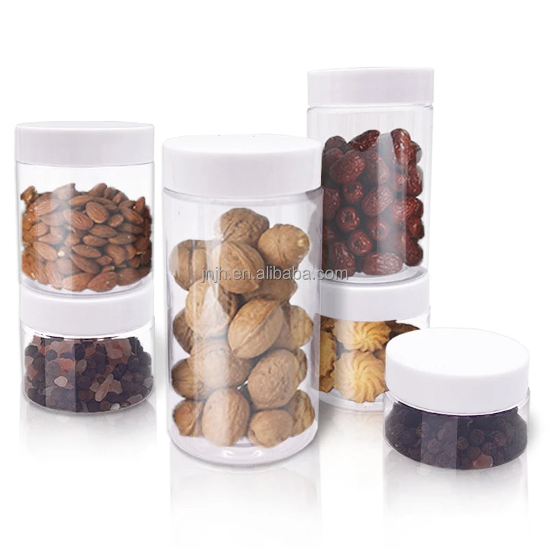 Customized Food Grade PET Plastic Cookie Jar / 2oz 4oz 8oz 12oz 16oz PET Plastic Cosmetic Container