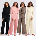 Custom Knitwear Winter Fashion Casual O Neck Loose Long Pants Clothing 2 Piece Knitted Women's Two-piece Sweater Set