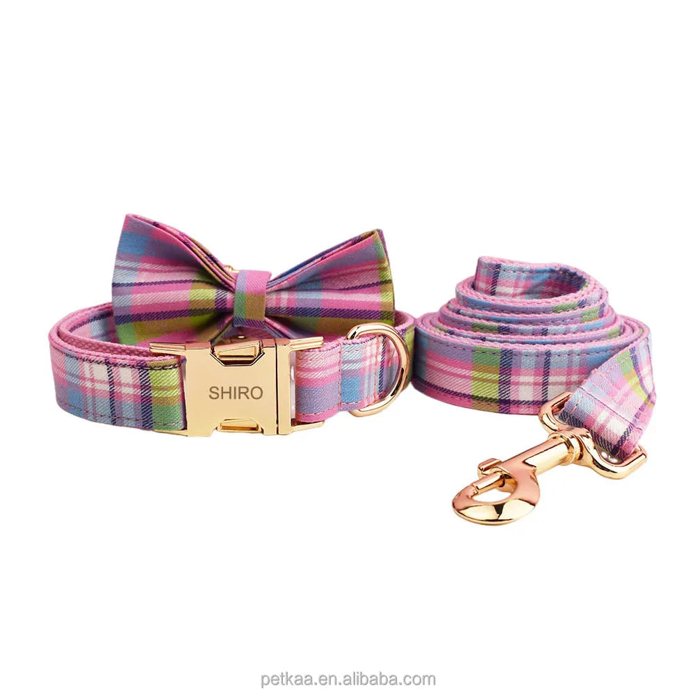 Petkaa pink Colorful Metal Buckle Custom Dog Accessories Collar and Leash with Bow Tie OEM ODM Wholesale High Quality Popular