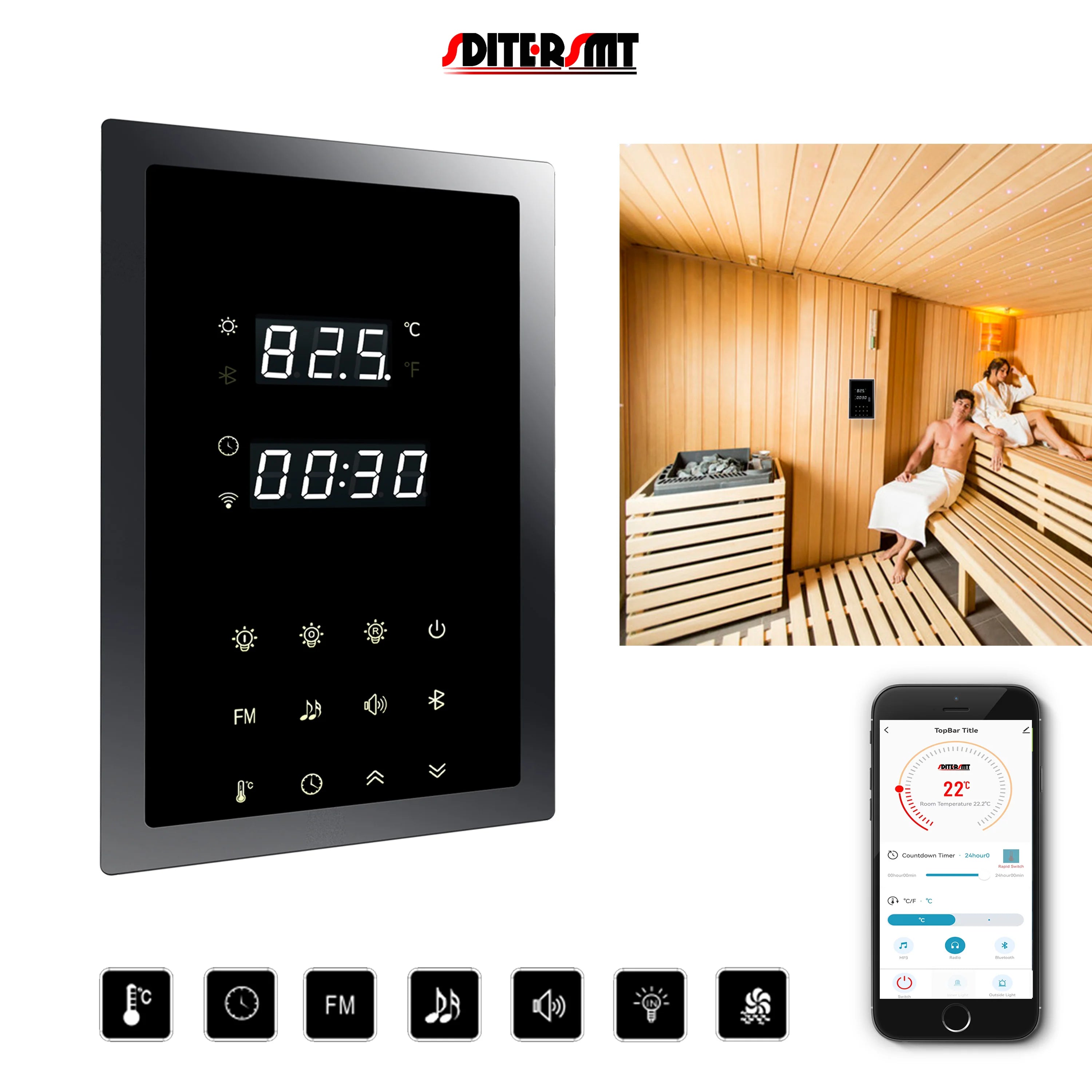 SDITER WIFI 380V 9KW Electric Heater Control Panel for Sauna Parts Multifunction Temperature Light Fan Music Massager Switch