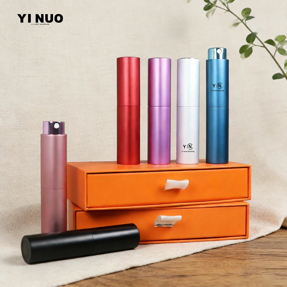 Custom 8ml 10ml Portable Aluminum Travel Refill Spray Bottles with Refillable Perfume Box Packaging Atomizer Screen Printed