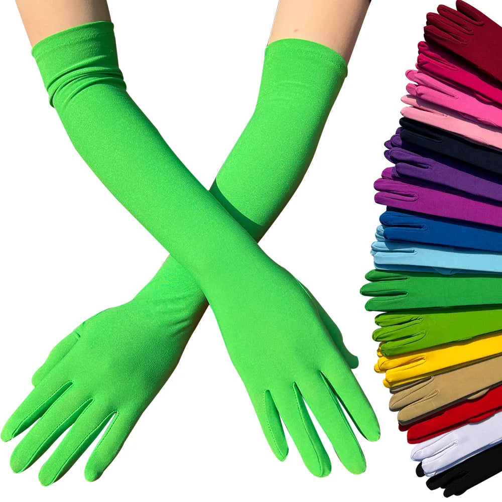 Milk Silk Stretch Gloves Dress up Mittens Gloves Etiquette Festival Party Group Show Bar Dance Long Gloves