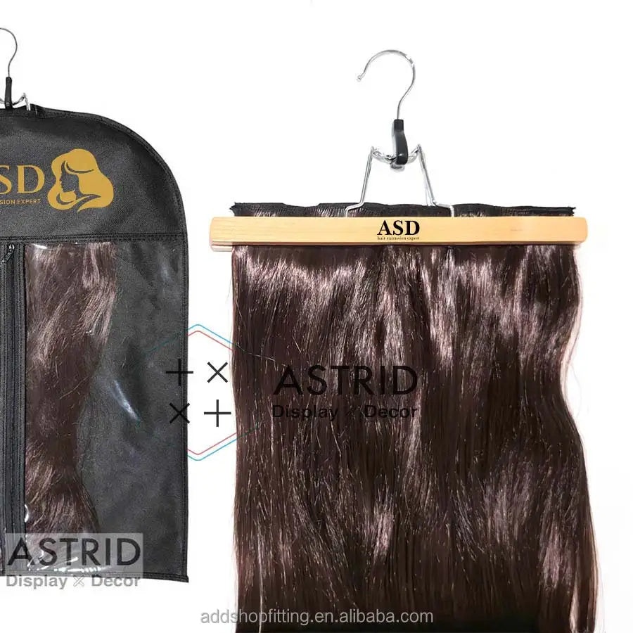 Astrid 30 CM Wooden Custom Logo Clip Eco-Friendly Foldable Luxury Wardrobe Bathroom Saving Salon Display Wig Hair Extensions