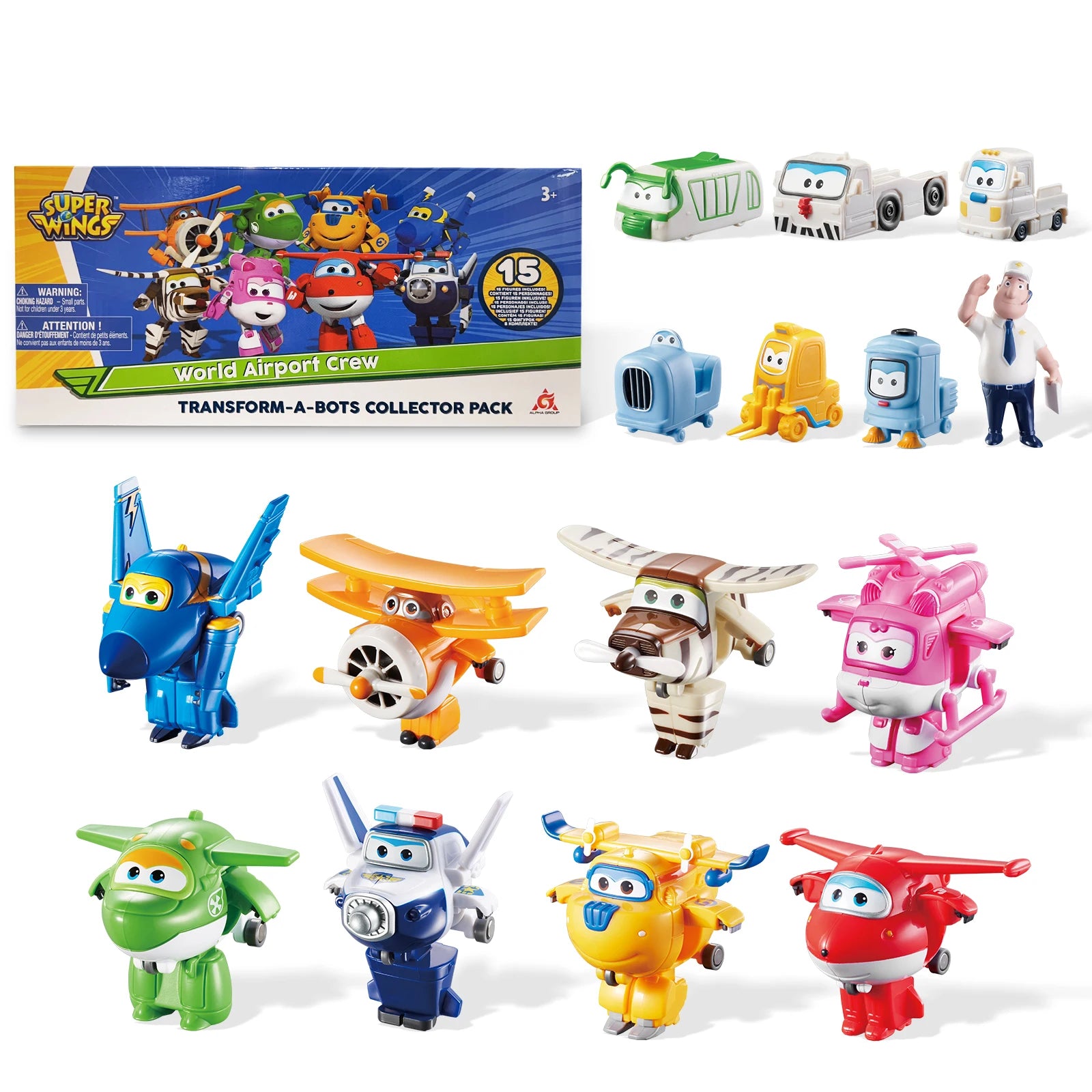 Super Wings Toys, Transformable Toys 2 Inch, Airplane Toy for Kids 3-5 Years Old, 15 Packs Transforming Jet Playset, Real Mobile