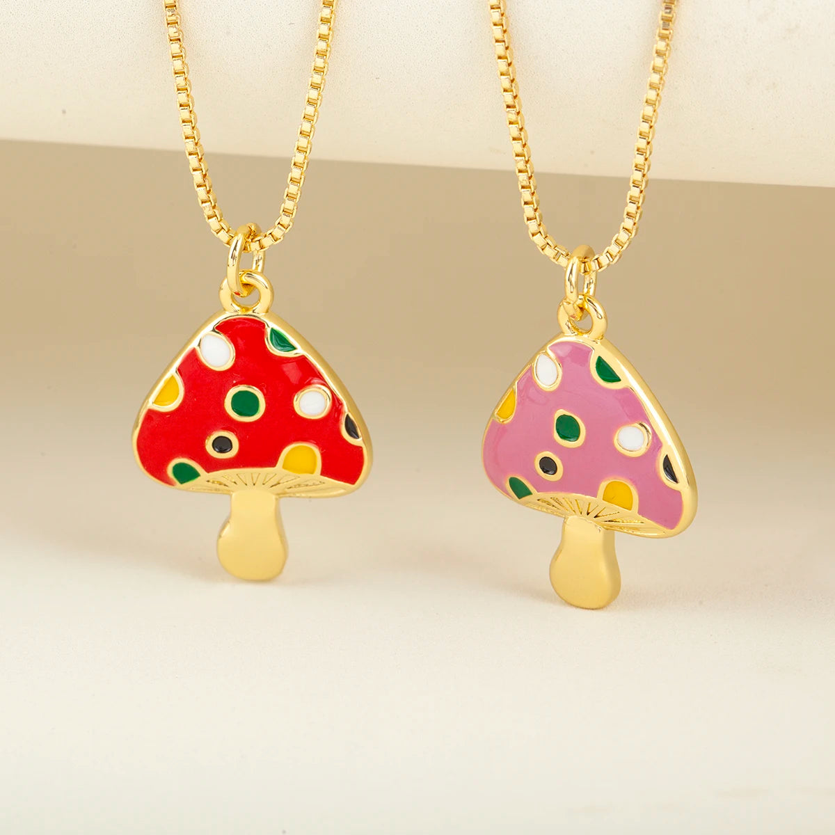 QIKU Jewelry Statement Mushroom Cute Enamel Copper Zircon Pendant Necklace for Kids Boys Girls