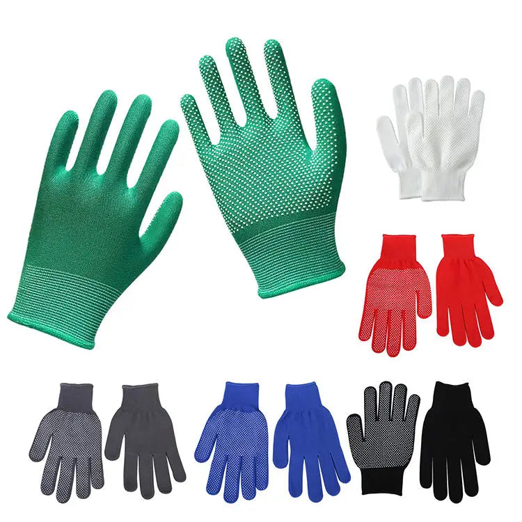 OEM Color Polyester Safety Gloves PVC Dotted Anti-Cut ANSI Level 1 Scratch-Resistant 5-Finger Design for Work Construction