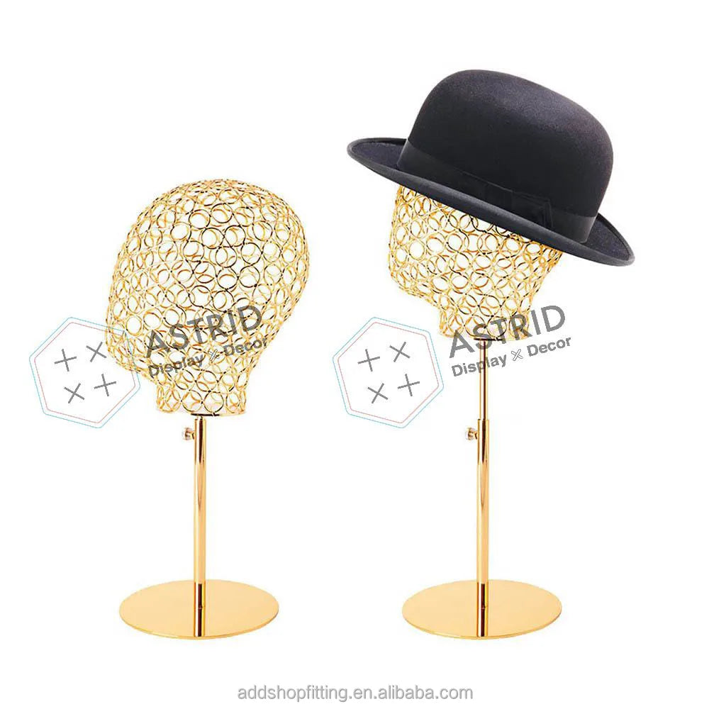 Astrid Gold Hollow Adjustable Mannequin Head Display Cap Hat Stand for Shop