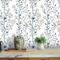 Waterproof Self-adhesive Marble Type Wallpaper Blue Flower PVC Decor Wall Sticker for Living Room