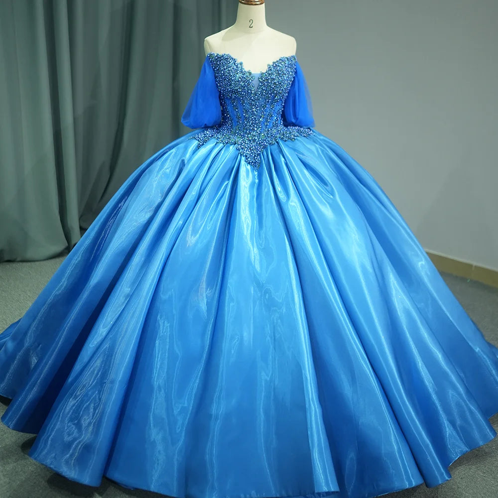 Jancember 1247 Elegant Sweetheart Royal Blue Pearls Ball Gown Quinceanera Dresses MegaBDM