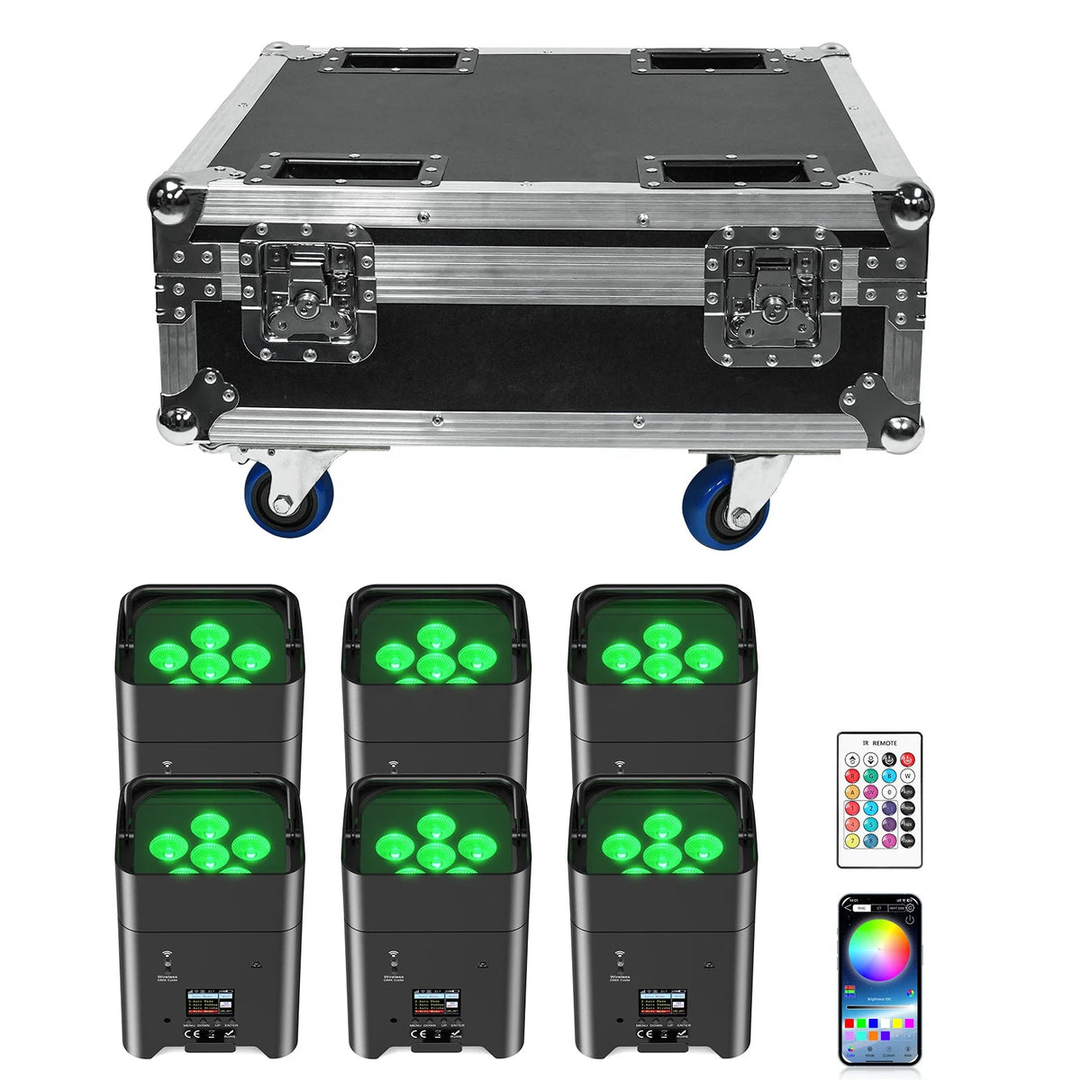 U`King Battery Uplight 6*18W 6in1 RGBWA UV Wireless DMX Battery Powered LED Par Light With Flight Case MegaBDM