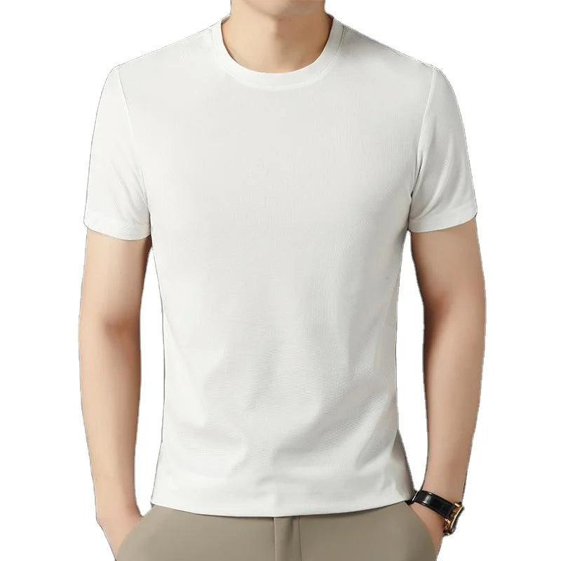 White Casual Bulk 100% Cotton Eco-Friendly Promotional Mens Knitted T-Shirt Custom Logo Short Sleeve Regular Fit