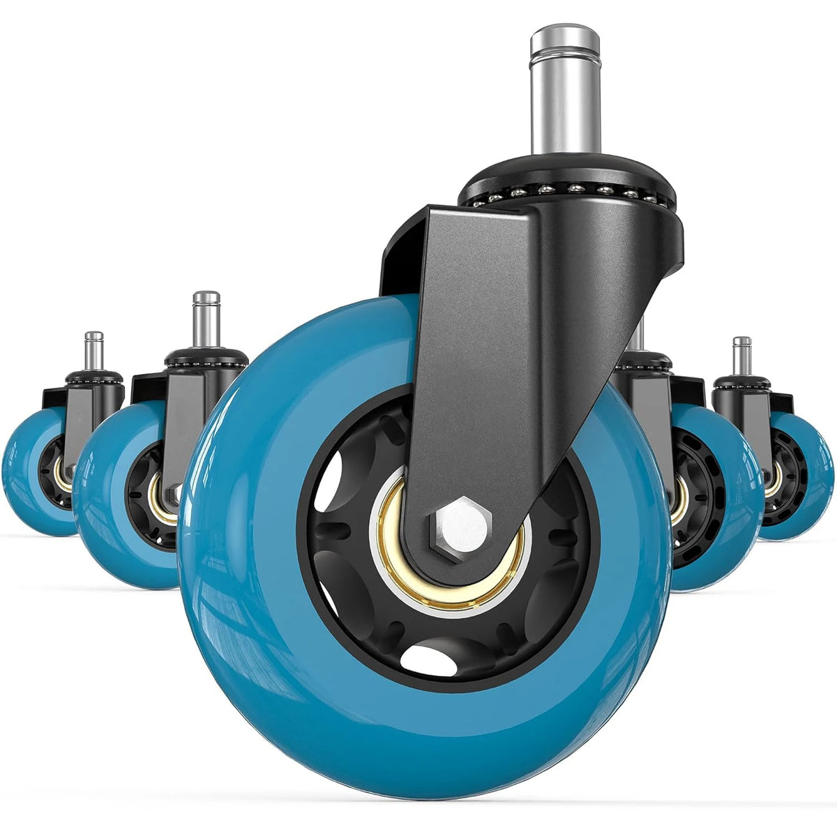 3 Inch 11*22mm Adjustable Swivel Office Chair PU Casters with Insert Rods for Hospital/School/Gym Ergonomic Workspaces Blue MegaBDM