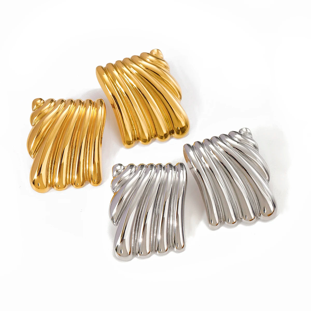 Irregular Lava Rectangle Drop Earring 18K PVD Gold Plated Stainless Steel Chunky Earrings for Woman and Gift