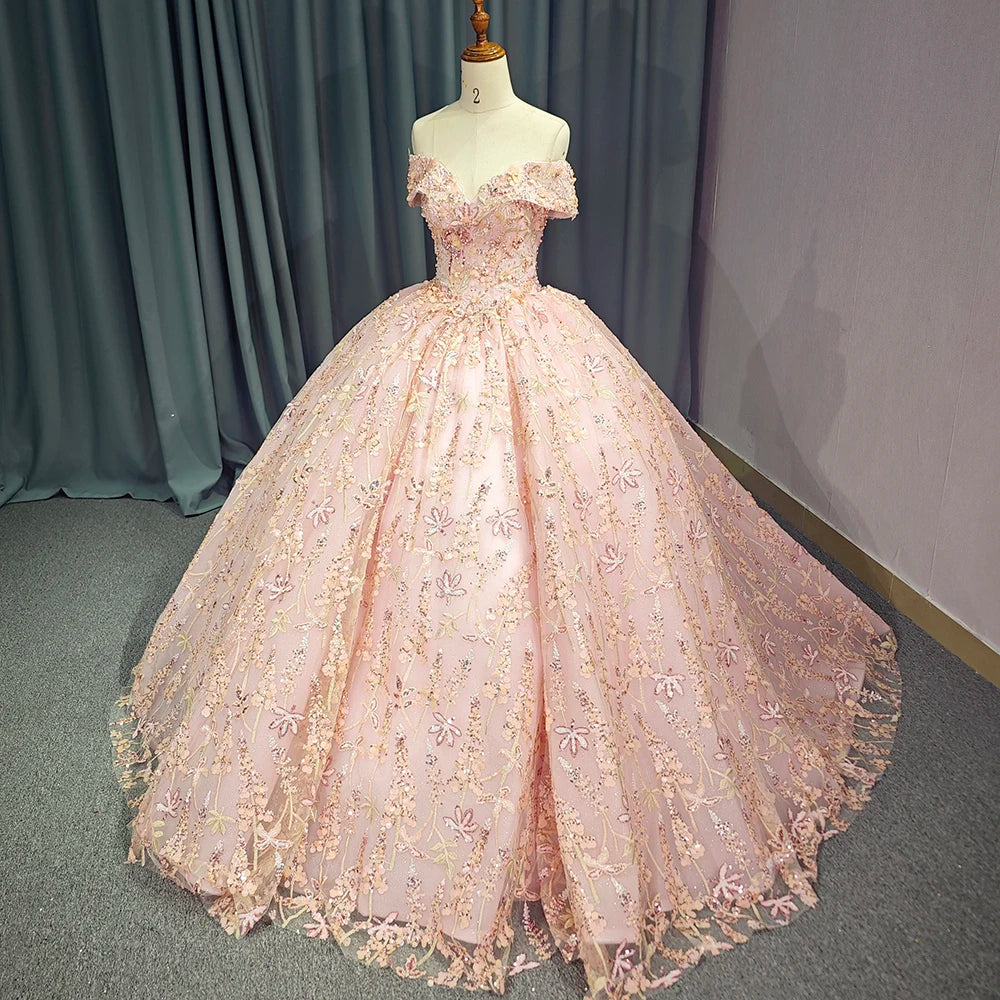 Jancember 9958 Boho Pink Pearls Off the Shoulder Quinceanera Dresses for 15 Girls MegaBDM