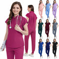 Oem Customized logo Pure Design Unisex Stand Collar Solid Color Thin Women's Elastic Scrub Dress Set Scrub Suit Nurse Suit MegaBDM