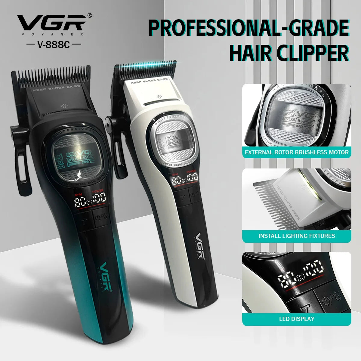 VGR Hair Trimmers Professional Hair Cut Machine External Rotor Brushless Motor Hair Trimmers Adjustable Trimmer For Men V-888C