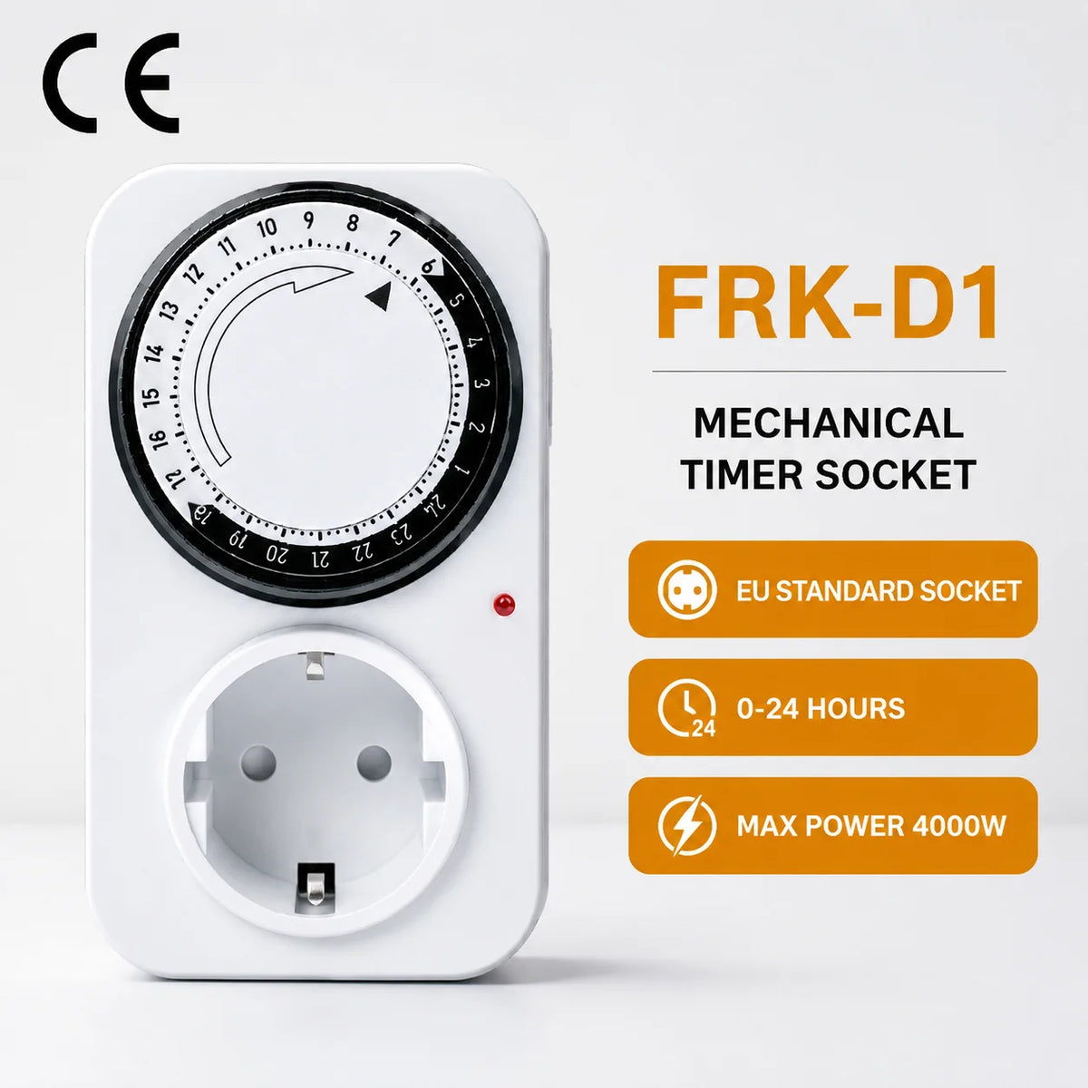 EU Standard Mechanical Timer Socket 24-Hour Programmable Outlet 16A 250V Max 4000W Child Safety Shutter CE & RoHS Certified MegaBDM