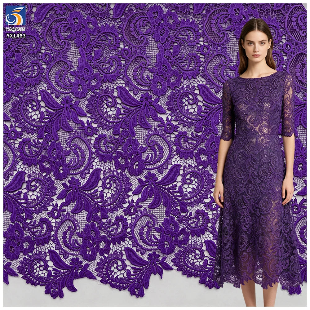 YX1483 125cm White Water Soluble Floral Paisley Guipure Lace Fabric for Evening Dresses Gowns Skirts and Fashion Clothing MegaBDM