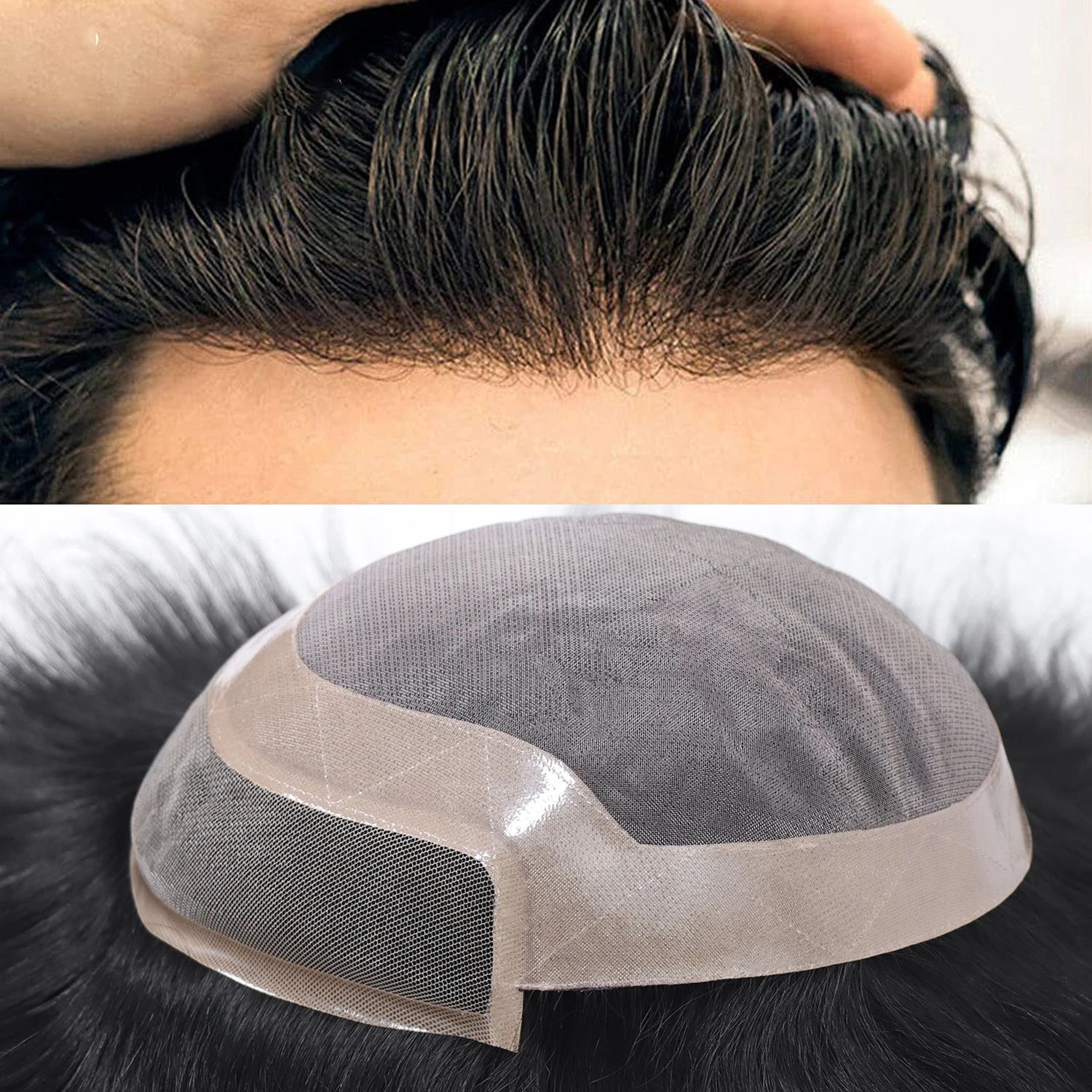 Durable Indian Human Hair Prosthesis for Men Breathable Natural Hairline Mono French Lace Front Toupee