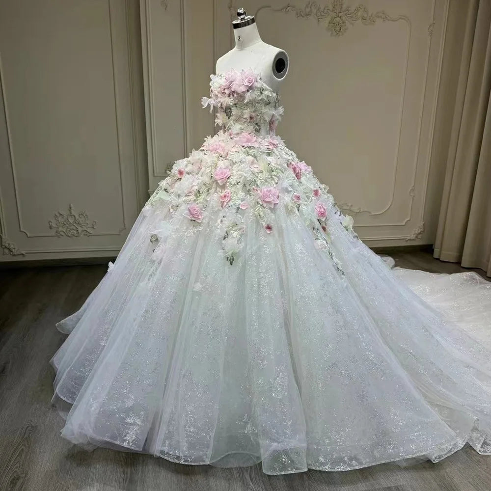 Jancember YL0030 Princess Strapless 3d Flower Ball Gown Quinceanera Dresses MegaBDM