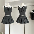 2025 Summer Y2K 2 Piece Set for Women Peter Pan Collar Sleeveless Top And Skirts Set Ropa Wholesale
