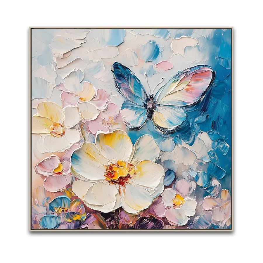 Custom Modern Hot Selling Oil Paintings Butterfly Backside Hand-painted Brush Flowers Canvas Art Prints for Art Projects MegaBDM