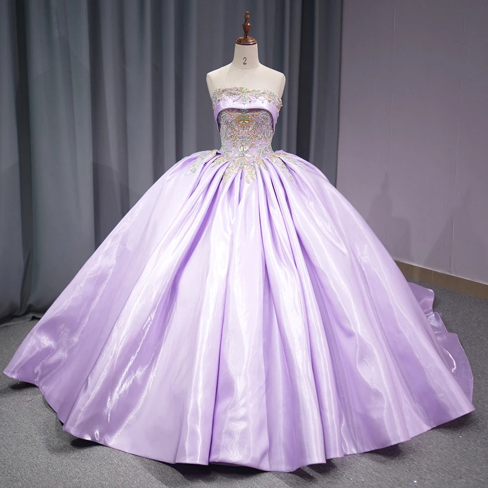 Jancember 1274 Glossy Lilac Strapless Embroidery Lace Quinceanera Dresses MegaBDM