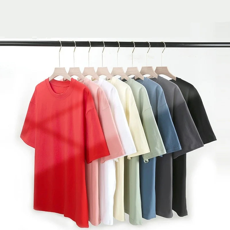 China Bangladesh Factory Price OEM Customized Logo Summer 230G Heavyweight Fitted Crew Neck Trendy Men Women Solid Color T Shirt