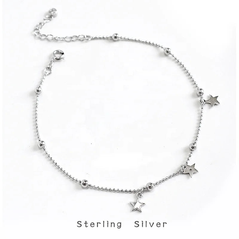 GP Satellite Anklet Sterling Silver 925 Platinum Plated Beaded Anklets Star Charms Pendants Permanent Jewelry Chains Wholesale