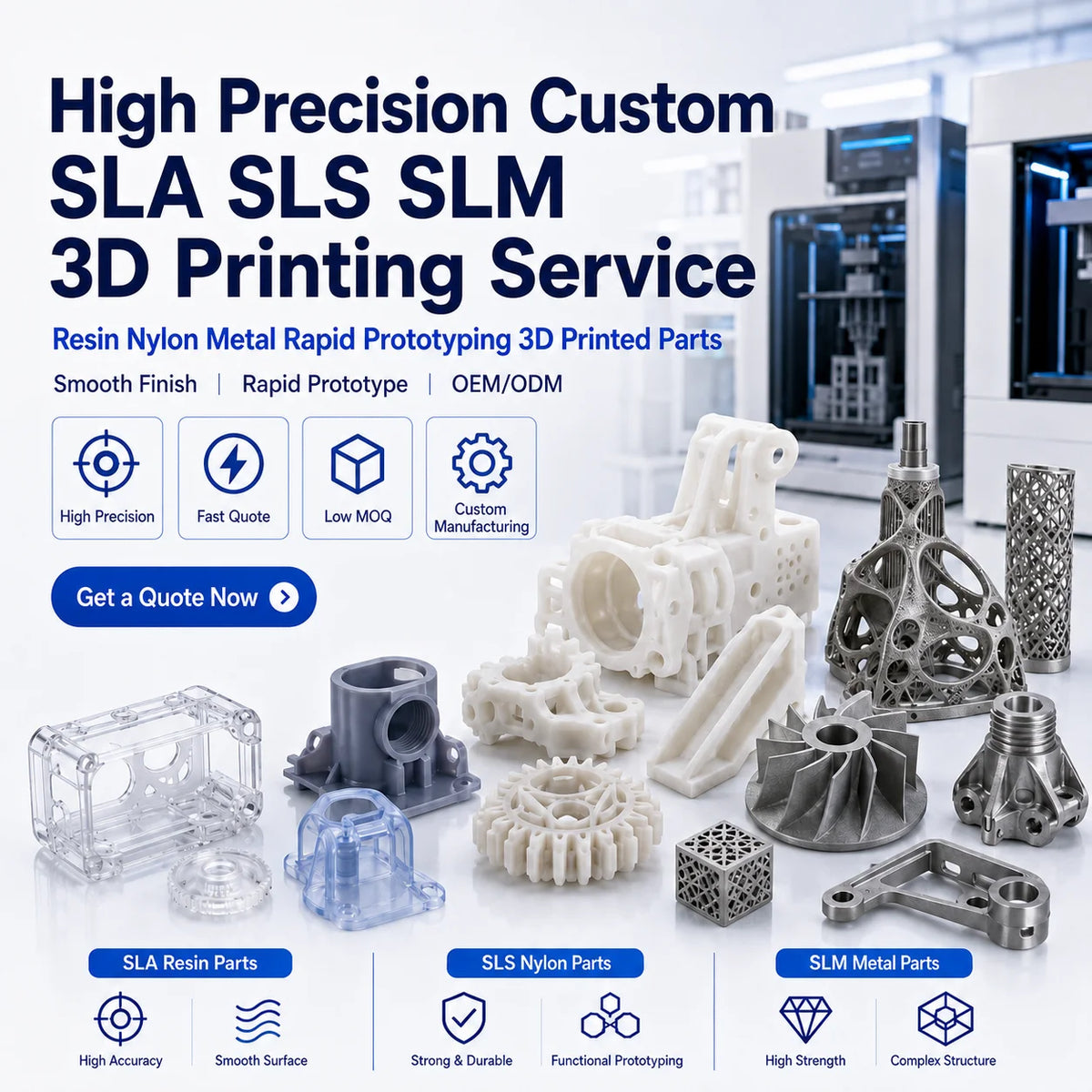 High Precision Custom SLA SLS SLM 3D Printing Service Resin Nylon Metal Rapid Prototyping 3D Printed Parts MegaBDM