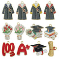 Graduation Cap Gown Diploma Charms Assorted Enamel Gold Tone Alloy for Commencement Keepsake Jewelry MegaBDM