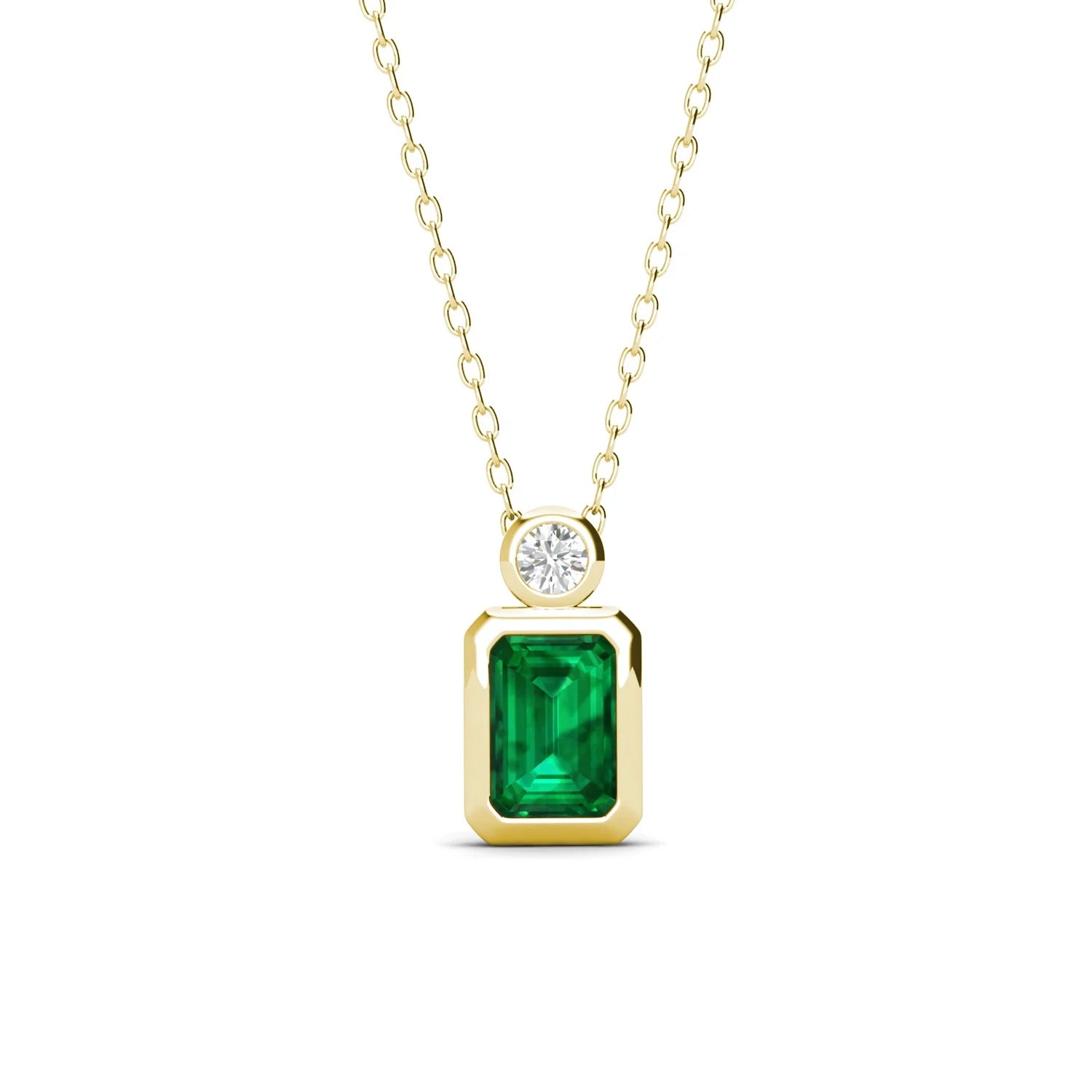 925 Sterling Silver Lab Grown Vivid Green Emerald Gold Simple Gemstone Pendant Necklace Jewelry for Women Destiny Jewellery