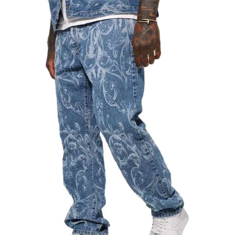 2026 Trendy Jeans Men Denim Jeans Pant Trousers Man Clothing Custom Laser Engraving Printing Denim Jeans Manufacturers