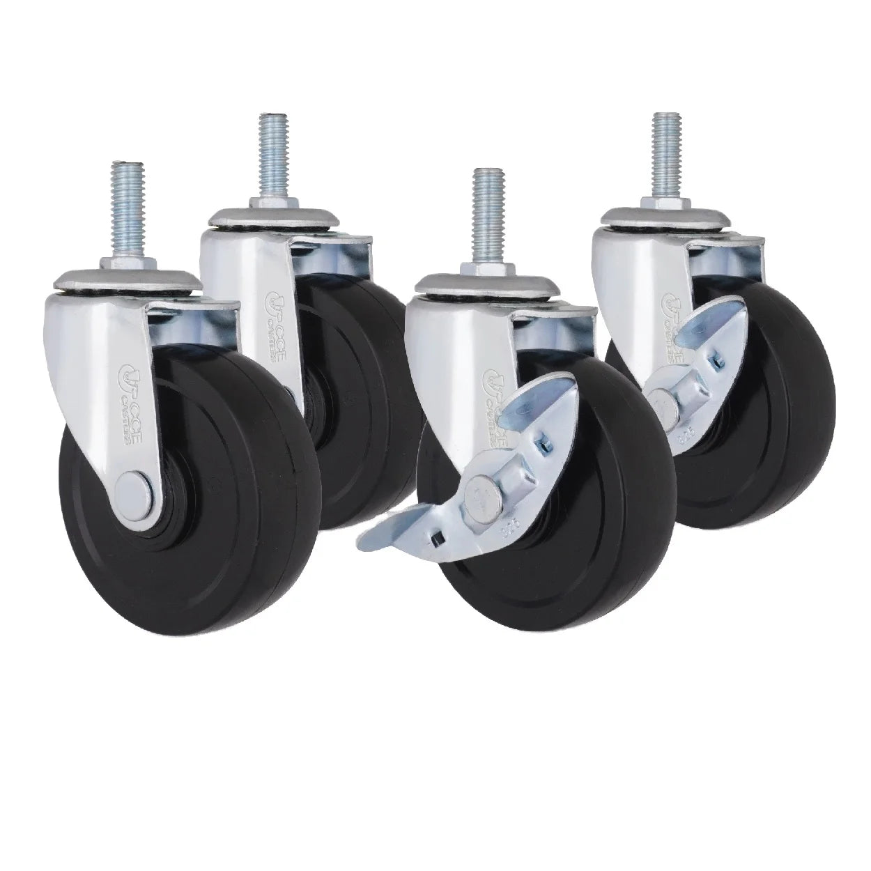 Custom Box 4-Pack 3 Inch PVC Iron Swivel Side Brake Caster Wheels Postmodern Design Warehouse Use 3/8" X 1" Threaded Stem