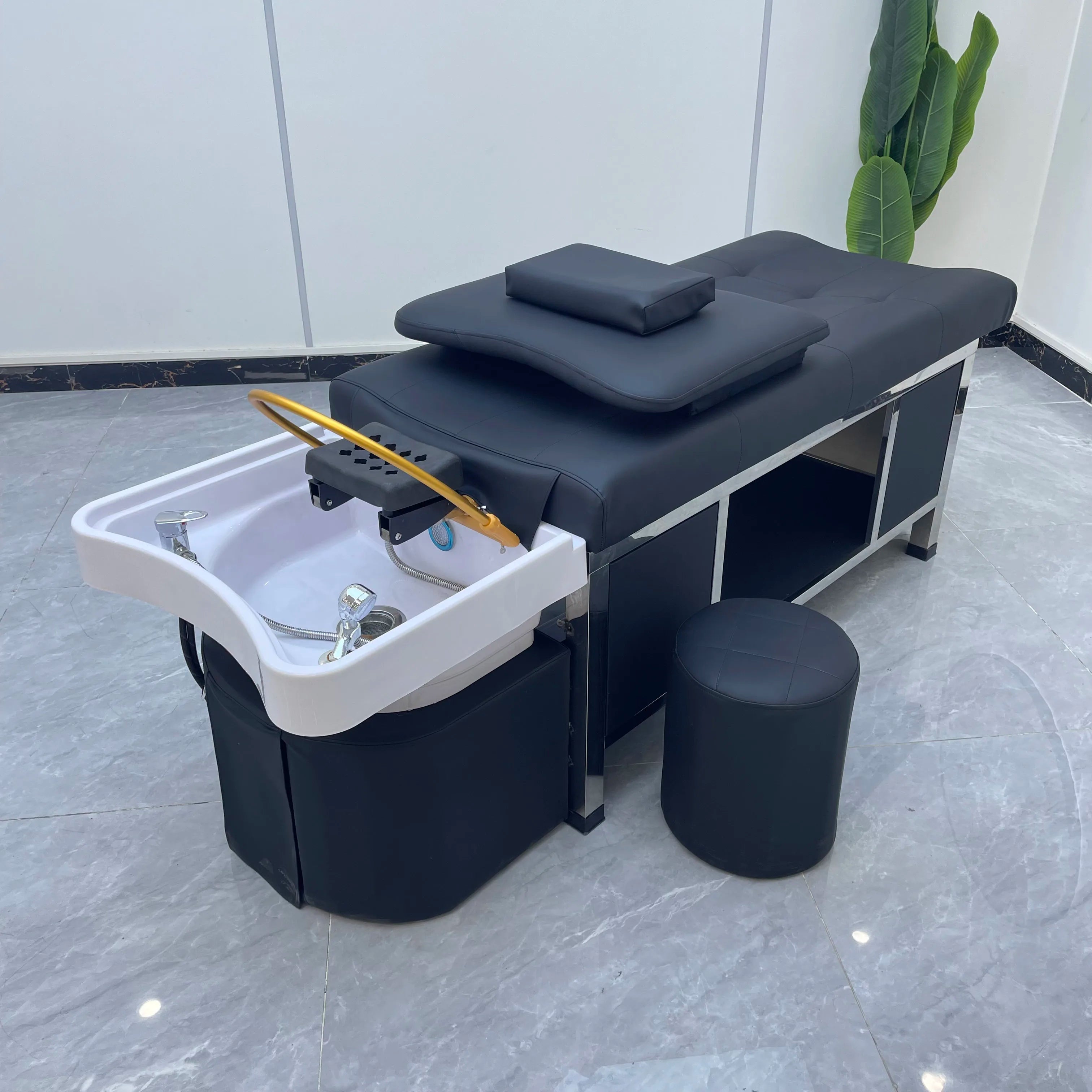 Modern Hair Salon Shampoo Bowl Massage Shampoo Chair Salon Furniture Backwash Units Hair Washing Chair with Basin Traditional