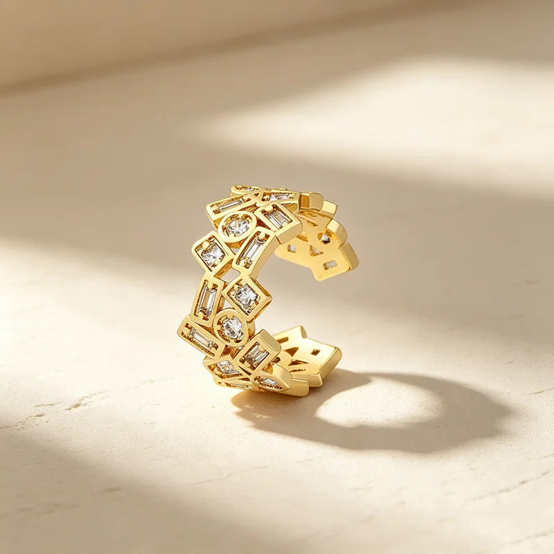 QIKU Shiny Luxury Rhinestone Opening Adjustable Rings Women Copper Zircon Jewelry Accessories Charm Gift Wholesale Dropshipping
