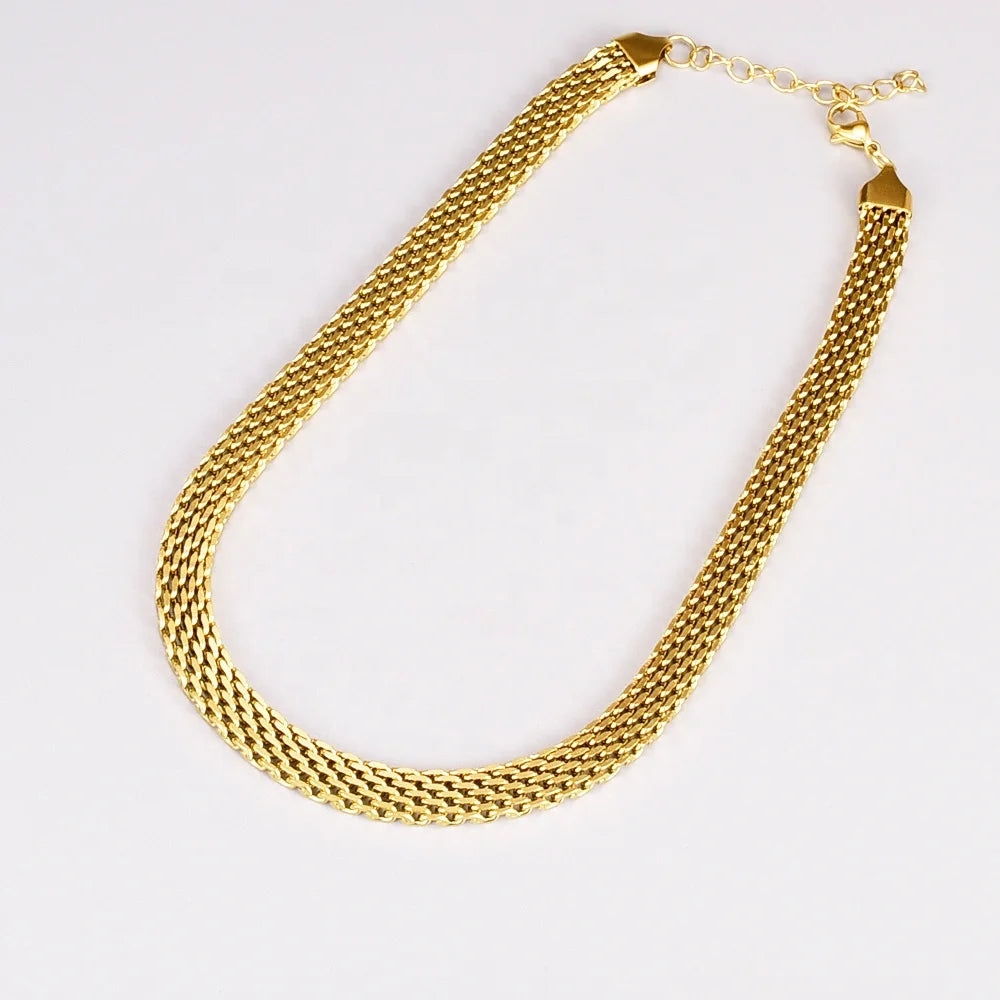 Mesh 8mm Watch Chain Necklace Bangle Ladies Charm Bracelet Sets 18k Gold Plated Stainless Steel Tarnish Free