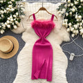 Summer Y2K Slit Tunic Slim Hip Midi Dress For Women Empire Patchwork Lace Dress