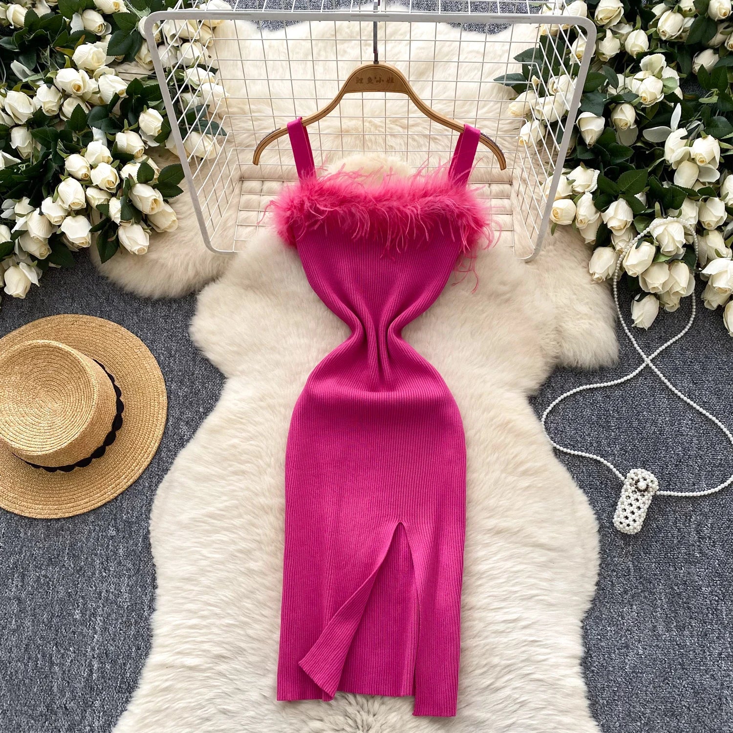 Summer Y2K Slit Tunic Slim Hip Midi Dress For Women Empire Patchwork Lace Dress