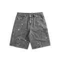 Wholesale Custom Eco-Friendly Solid Grey Rhinestone High Street Jorts Shorts Streetwear Oversized Diamonds Hip Hop Raw Hem