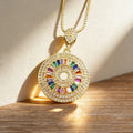 QIKU Exquisite Round Colorful Crystal Pendant Women Necklace Copper Zircon Charm Jewelry Accessories Gift Wholesale Dropshipping