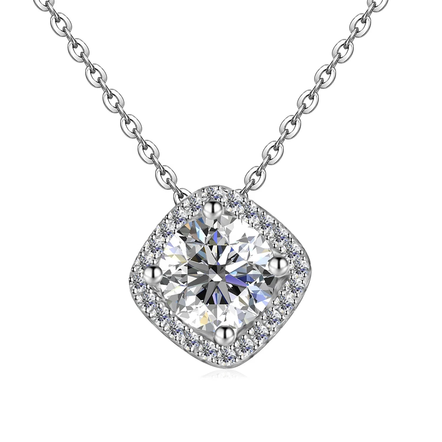 High Quality Women 1.0CT Moissanite Jewelry With GRA Certificate 925 Silver Square Halo Pendant Necklace Destiny Jewellery