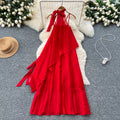 Summer Fairycore Halter Asymmetric Casual Midi Dress For Women Empire Lace Dress