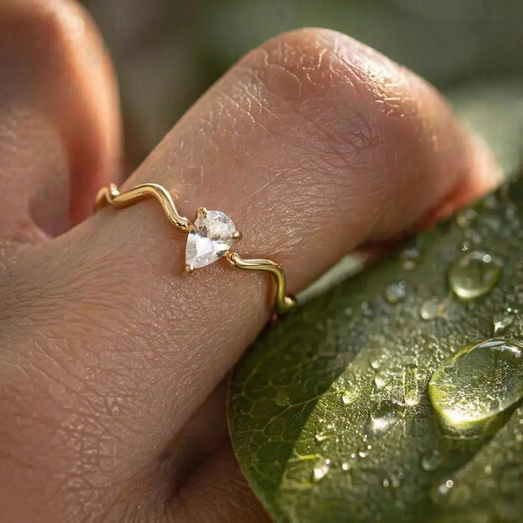 Waterdrop Cubic Zirconia Gold Plated Waterproof Stackable Women Stainless Steel Fashion Rings Jewelry for Women MegaBDM