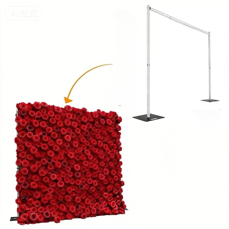 8Ft X 8Ft Non-adjustable Upright Pipe and Drape Stand Kit Metal Base for Flower Wall Backdrop Wedding Party Event Decorations