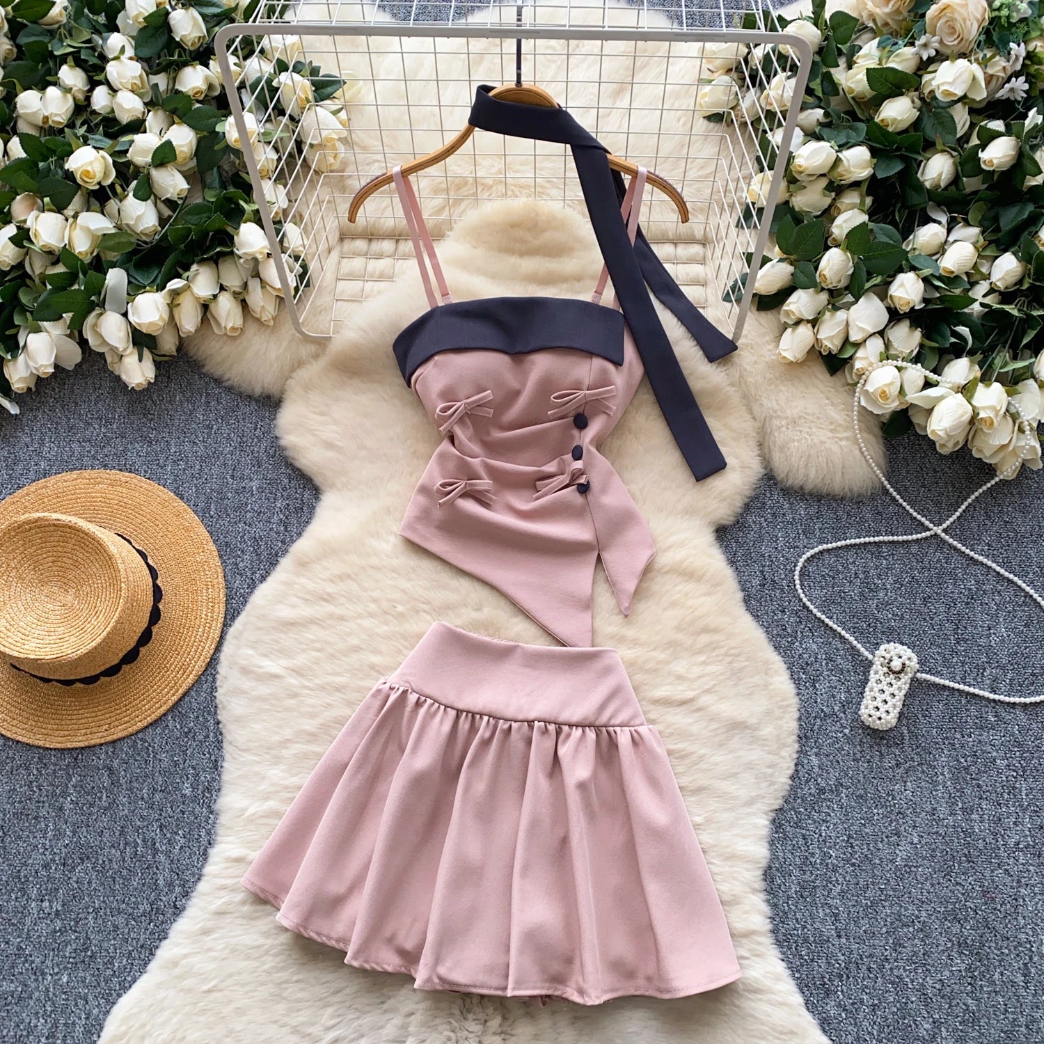 Summer Women's Y2K Sets Tunic Asymmetric Top And High Waist Ruffle Skirts Set Clothing Wholesale